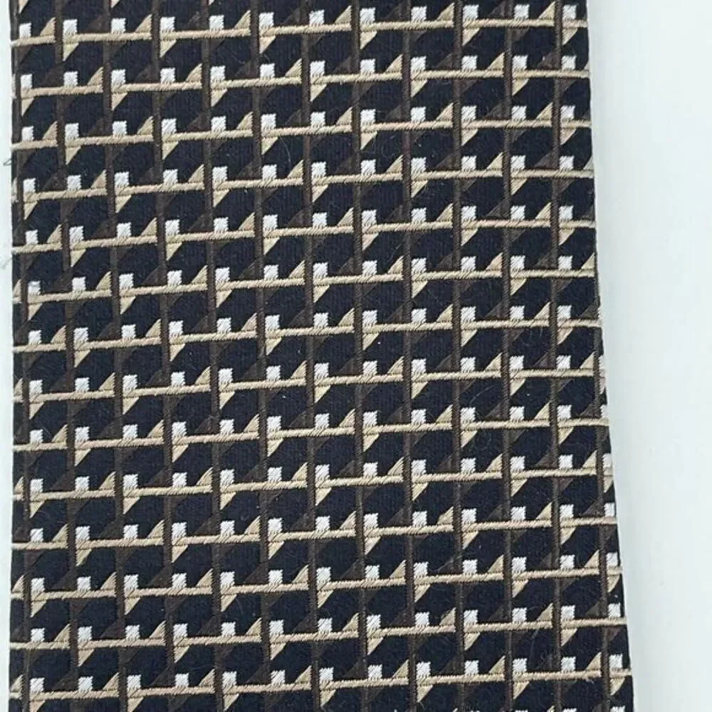 Hugo Boss Black/Gold/Silver Geometric Seta Soie‎ Silk Handmade Tie